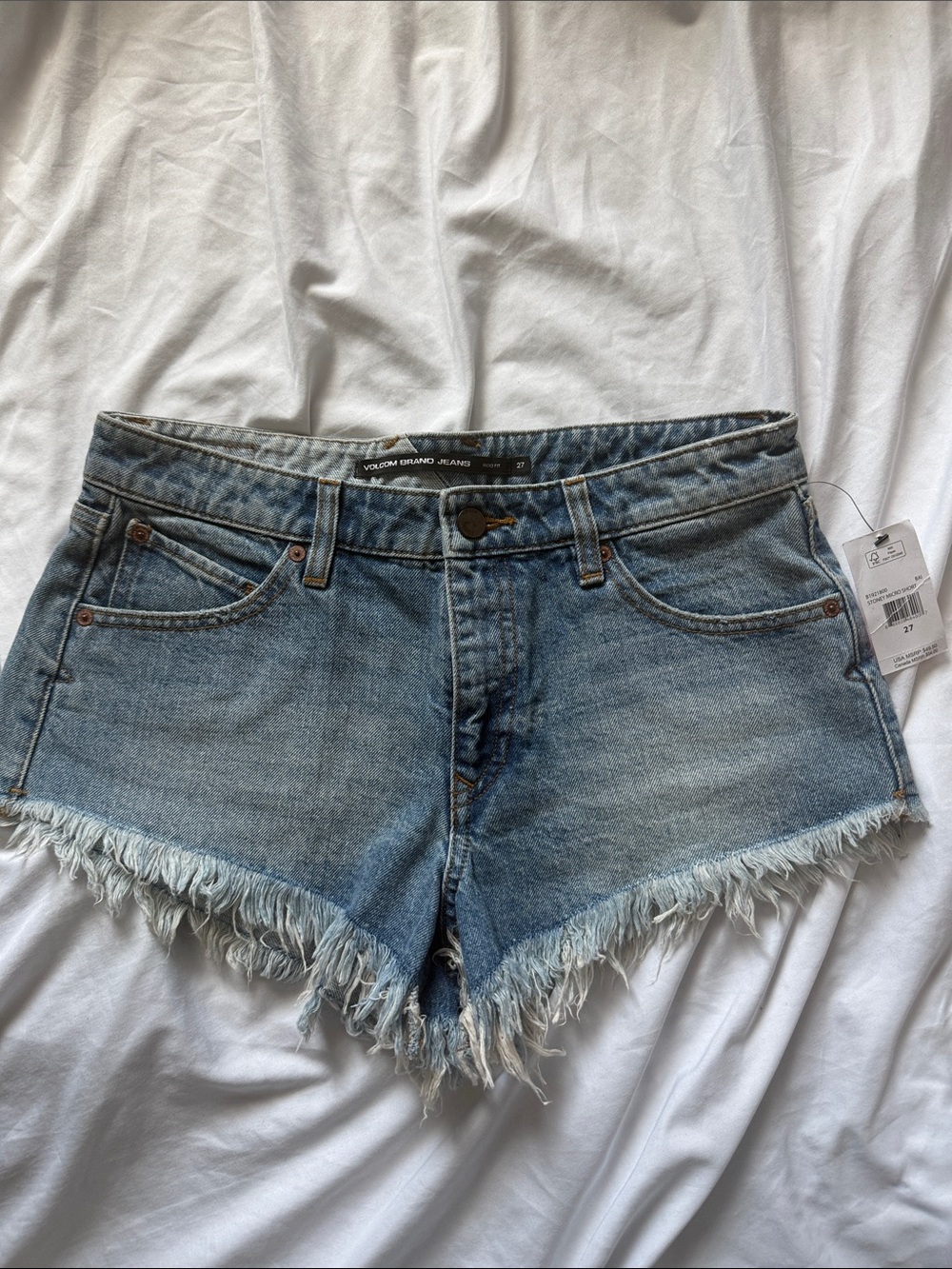 Volcom Light Wash Denim Frayed Hem Women's Shorts